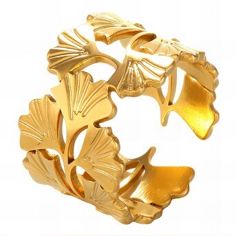 18K gold plated Stainless steel  "Ginkgo leaves" finger ring, Intensity