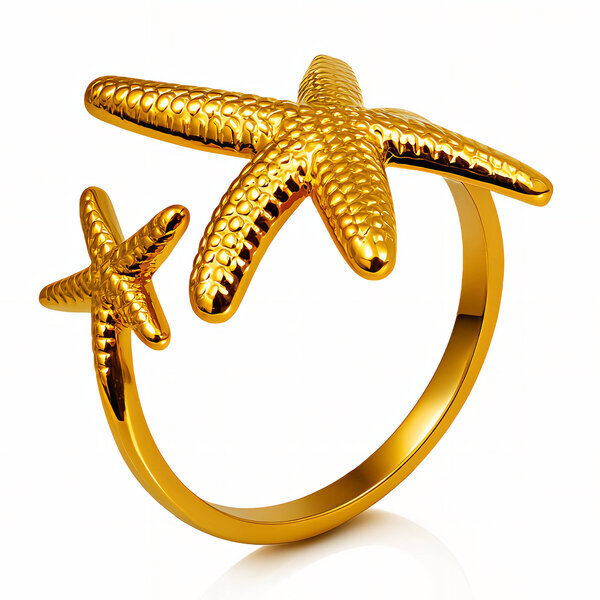 "Starfish" Ring, 18K Gold Plated Steel
