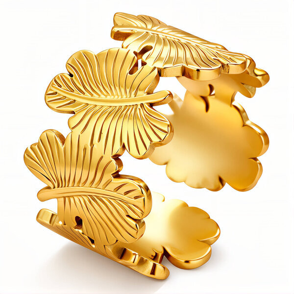 "Leaves" Ring, 18K Gold Plated Steel