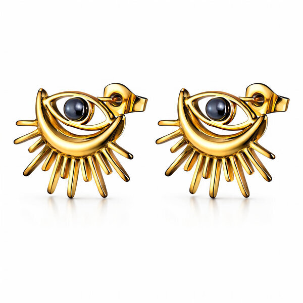 "Evil Eyes" Earrings, 18K Gold Plated Steel