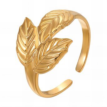 18K gold plated Stainless steel  "Leaf" finger ring, Intensity