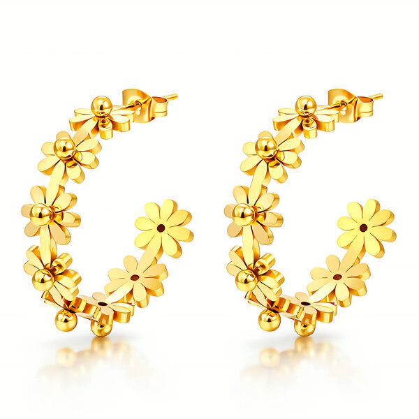 "Flower Meadow" Earrings, 18K Gold Plated Steel