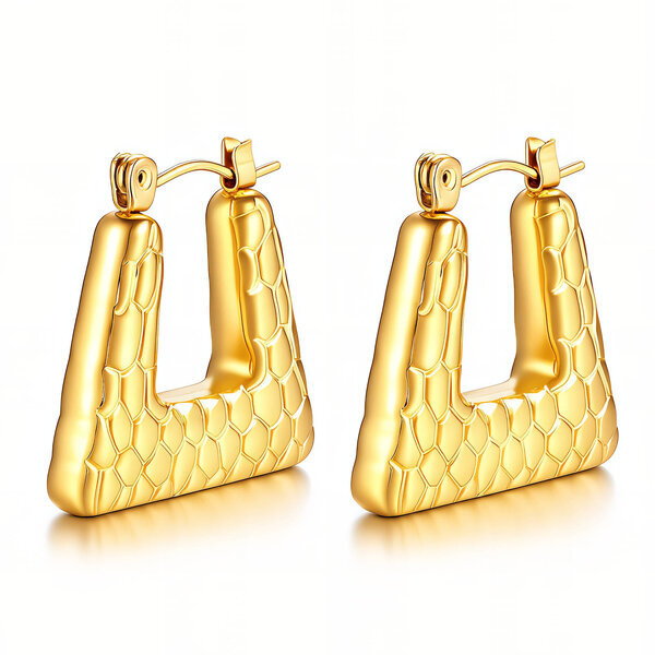 Earrings, 18K Gold Plated Steel