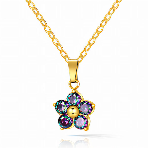 "Flower" Necklace, 18K Gold Plated Steel