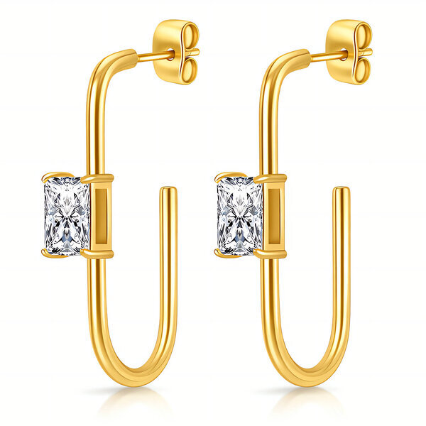 Earrings, 18K Gold Plated Steel