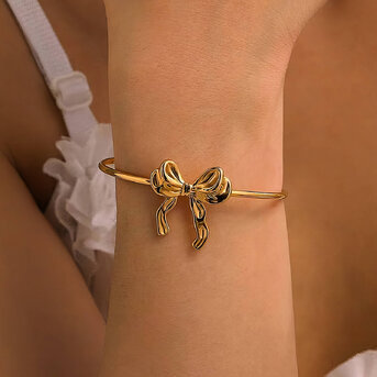 "Bow" Bracelet, 18K Gold Plated Steel