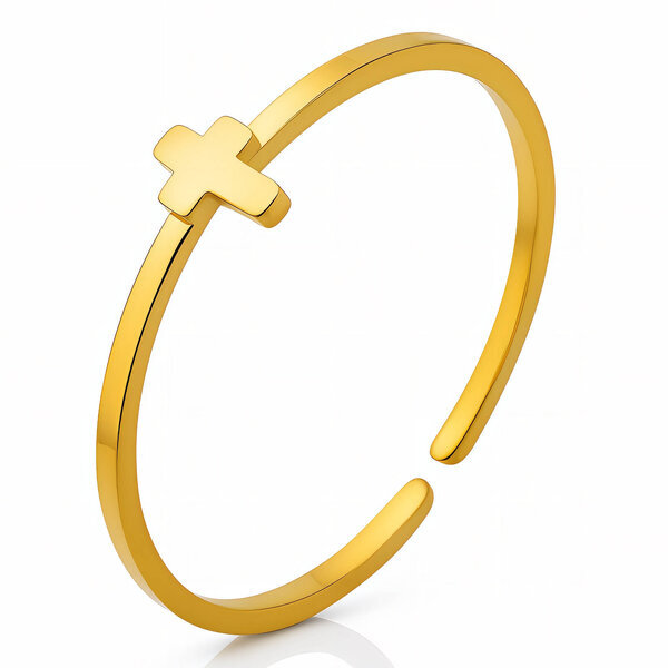 "Cross" Ring, 18K Gold Plated Steel