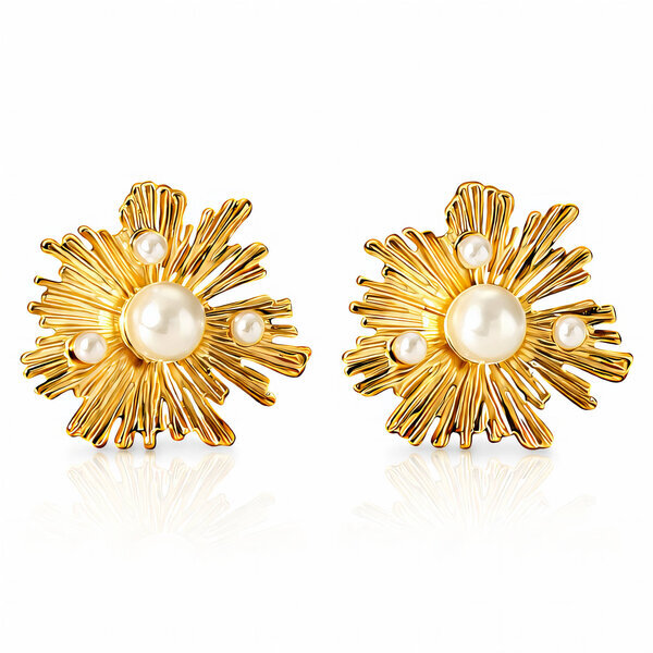 "Flowers" Earrings, 18K Gold Plated Steel