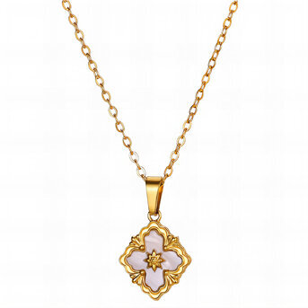 18K gold plated Stainless steel  "Four-leaf clover" necklace, Intensity