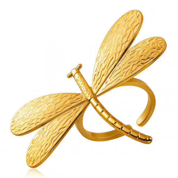 "Dragonfly" Ring, 18K Gold Plated Steel