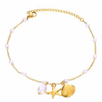 18K gold plated Stainless steel  "Starfish and Seashell" anklet, Intensity