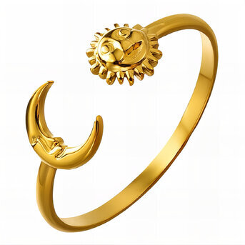 18K gold plated Stainless steel  "Sun and Moon" finger ring, Intensity