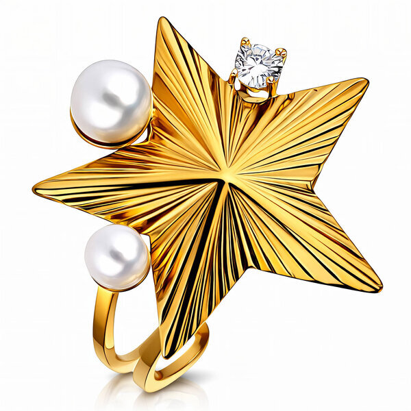 "Star" Ring, 18K Gold Plated Steel