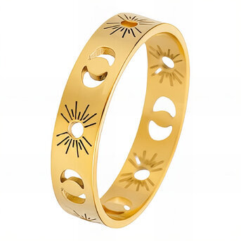 "Sun and Moon" Ring, 18K Gold Plated Steel