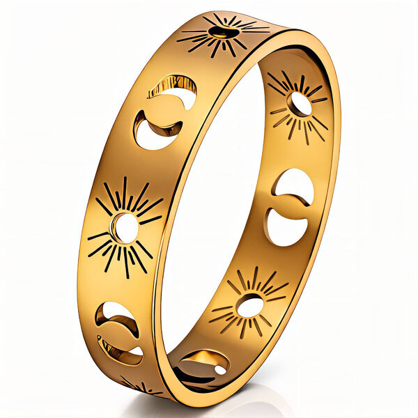 "Sun and Moon" Ring, 18K Gold Plated Steel