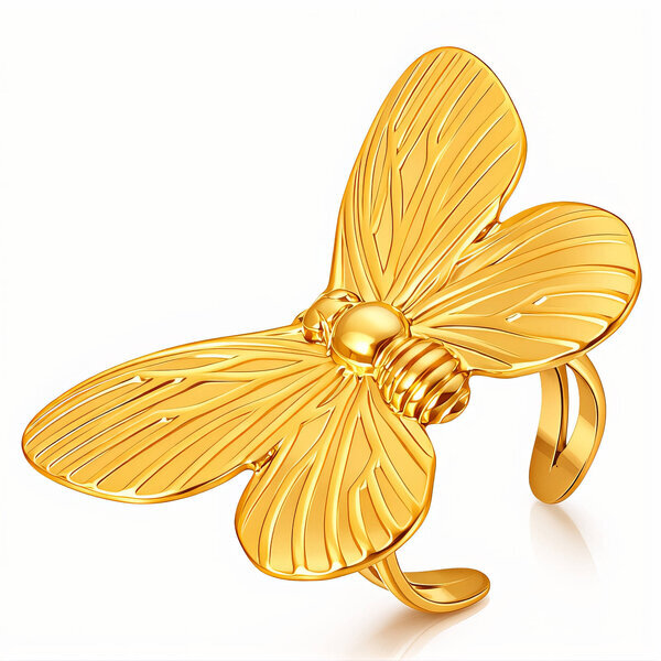 "Butterfly" Ring, 18K Gold Plated Steel