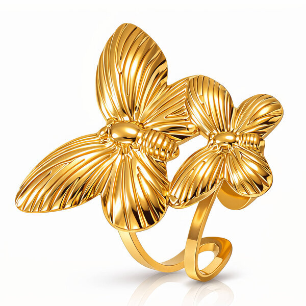 "Butterflies" Ring, 18K Gold Plated Steel