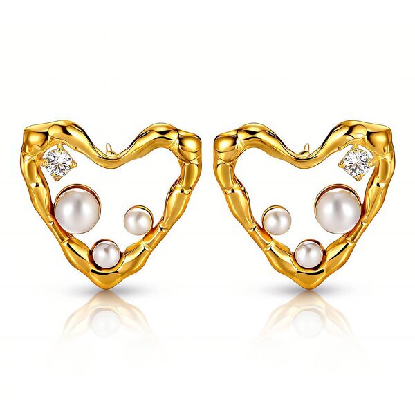 "Hearts" Earrings, 18K Gold Plated Steel