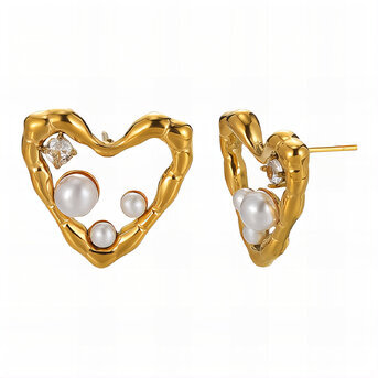 18K gold plated Stainless steel  "Hearts" earrings, Intensity