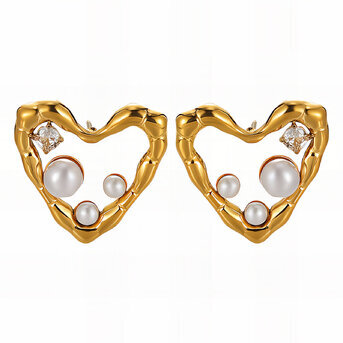 18K gold plated Stainless steel  "Hearts" earrings, Intensity