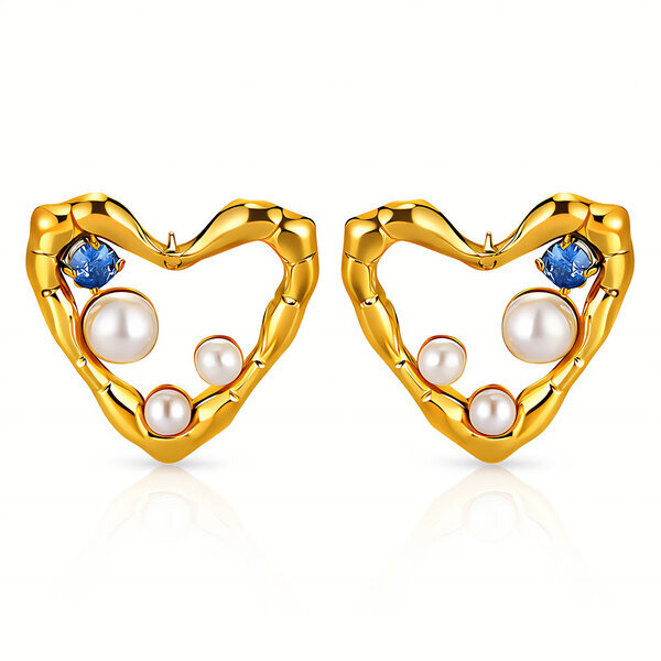"Hearts" Earrings, 18K Gold Plated Steel