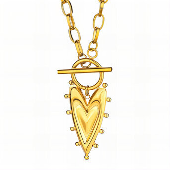 "Heart" Necklace, 18K Gold Plated Steel