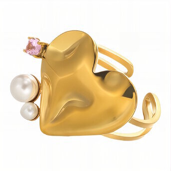 "Heart" Ring, 18K Gold Plated Steel