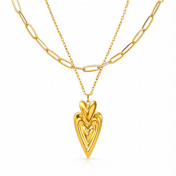 "Hearts" Necklace, 18K Gold Plated Steel