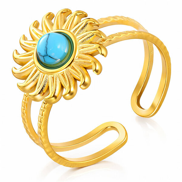 "Sun" Ring, 18K Gold Plated Steel