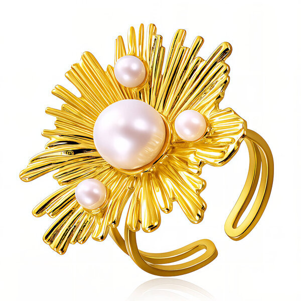 "Flower" Ring, 18K Gold Plated Steel