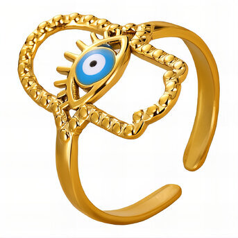 "Evil Eye" Ring, 18K Gold Plated Steel