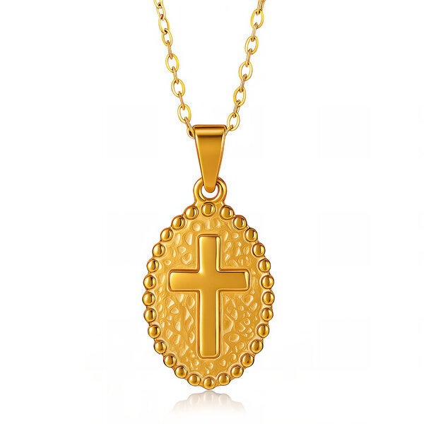 "Cross" Necklace, 18K Gold Plated Steel
