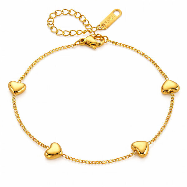 "Hearts" Bracelet, 18K Gold Plated Steel