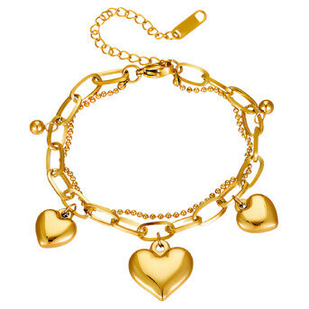 "Hearts" Bracelet, 18K Gold Plated Steel
