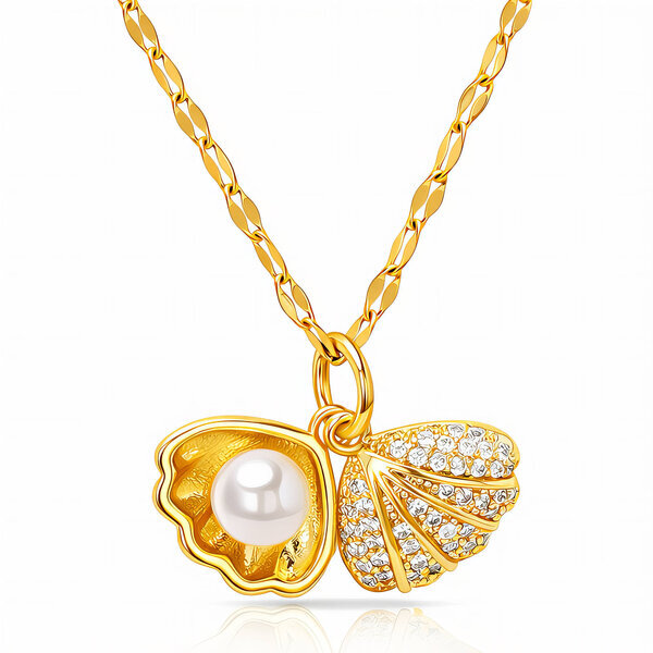 "Seashell" Necklace, 18K Gold Plated Steel