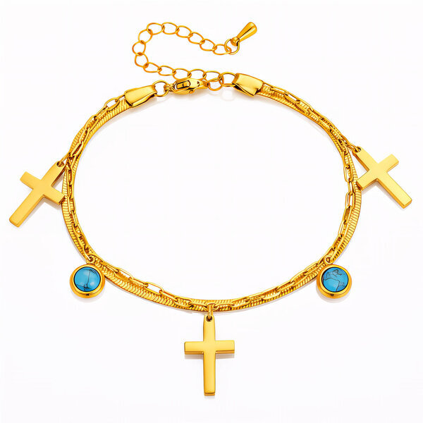 "Crosses" Bracelet, 18K Gold Plated Steel