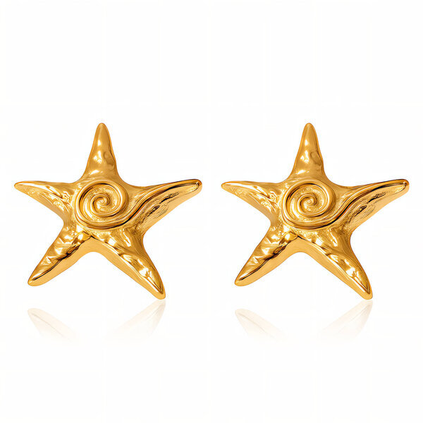 "Starfish" Earrings, 18K Gold Plated Steel