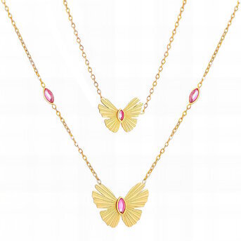 "Butterflies" Necklace, 18K Gold Plated Steel