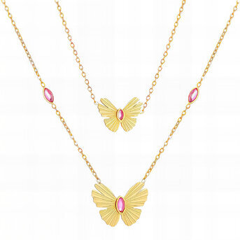 "Butterflies" Necklace, 18K Gold Plated Steel