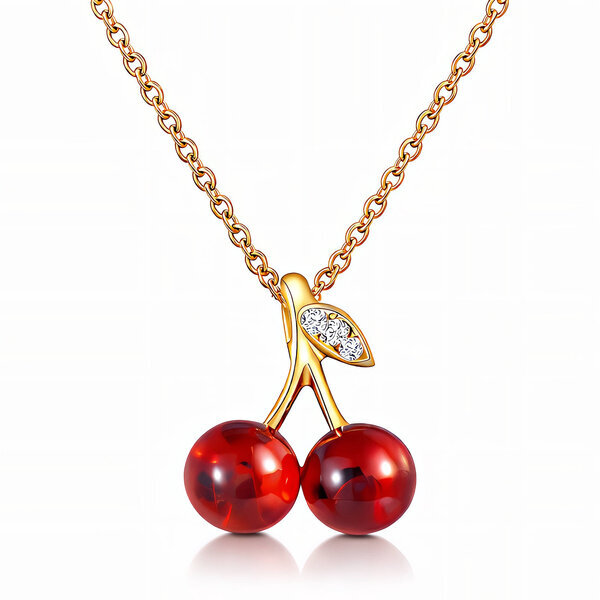 "Cherry" Necklace, 18K Gold Plated Steel