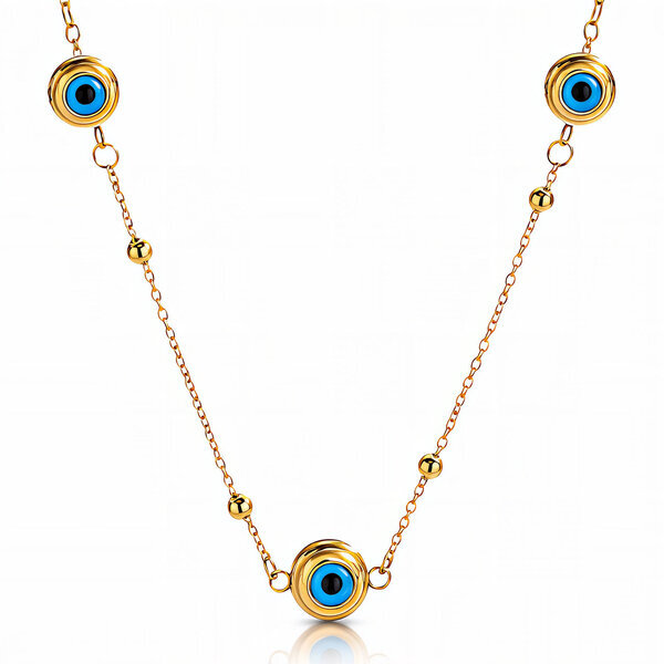 "Evil eye" Necklace, 18K Gold Plated Steel