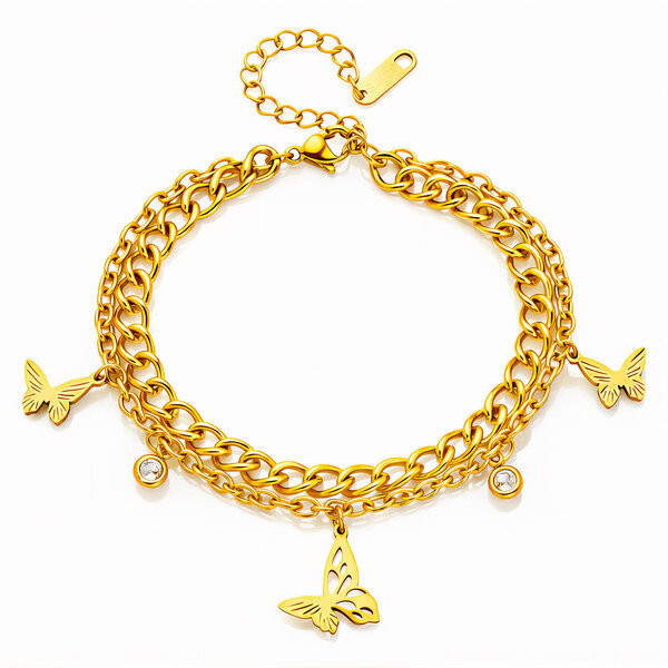 "Butterflies" Bracelet, 18K Gold Plated Steel