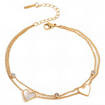 18K gold plated Stainless steel  "Hearts" anklet, Intensity