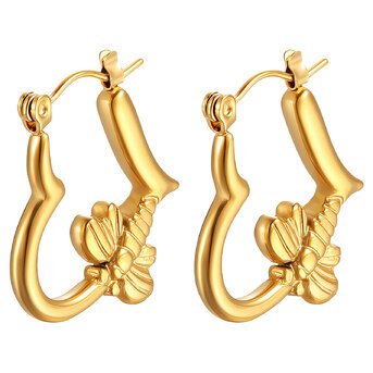 "Hearts" Earrings, 18K Gold Plated Steel