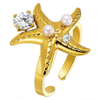 "Starfish" Ring, 18K Gold Plated Steel