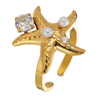 "Starfish" Ring, 18K Gold Plated Steel
