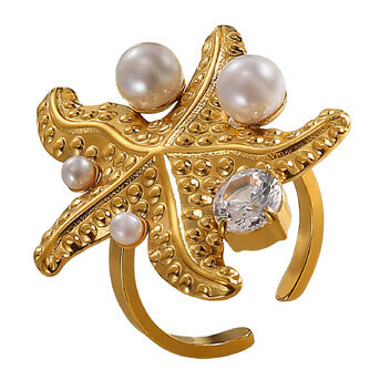 "Starfish" Ring, 18K Gold Plated Steel