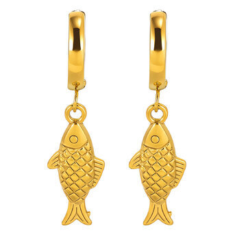 "Fishes" Earrings, 18K Gold Plated Steel