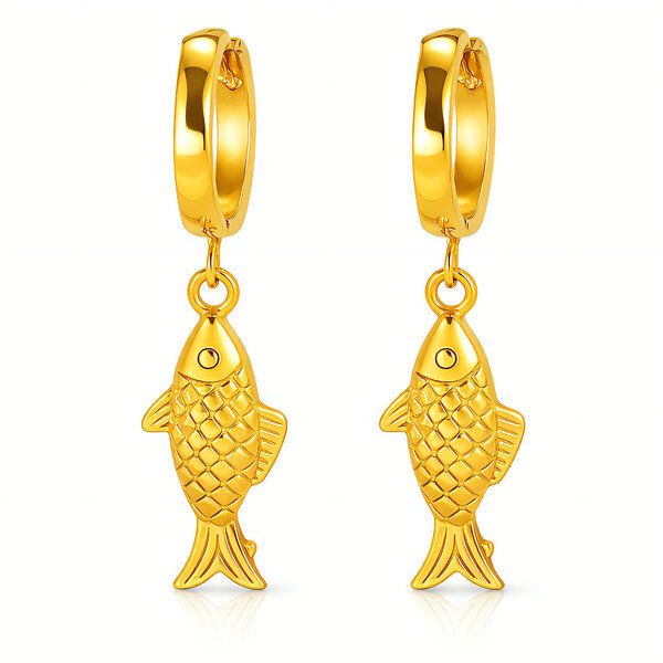 "Fish" Earrings, 18K Gold Plated Steel