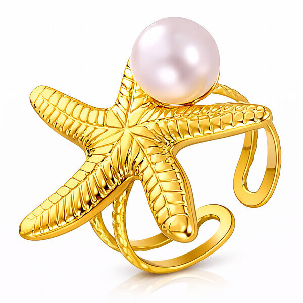 "Starfish" Ring, 18K Gold Plated Steel